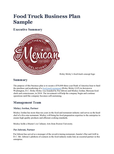 food truck business plan template word